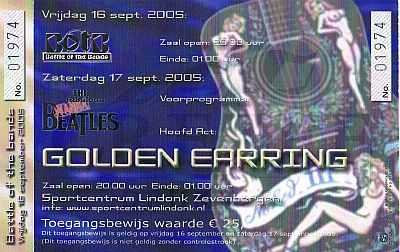 Golden Earring show ticket#1974 September 17 2005 Zevenbergen - Sporthal Lindonk